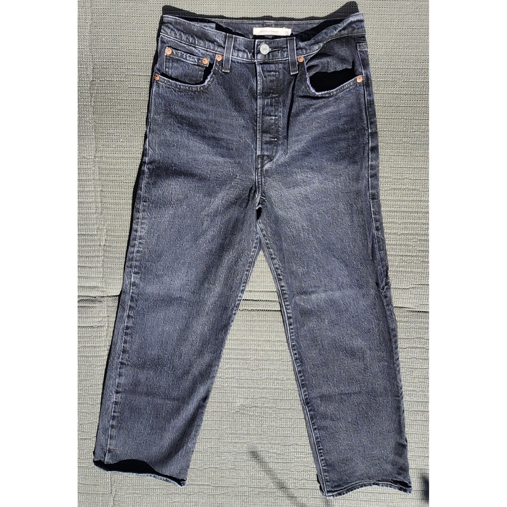Levi's Ribcage Straight Premium Jeans Ankle Women's Size 28 Black Grey High Rise - Picture 3 of 10